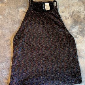 H&M DIVIDED METALLIC HALTER CROP TANK SIZE S